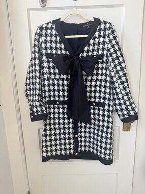 Pomander Place Black White Houndstooth Bow Dress Size XS